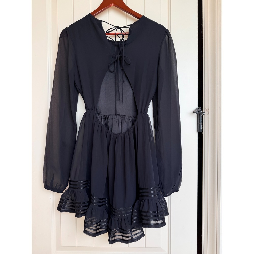Lovers + Friends Allister Mini Dress Open Back Sheer Long Sleeve Ruffle Hem - Picture 4 of 12